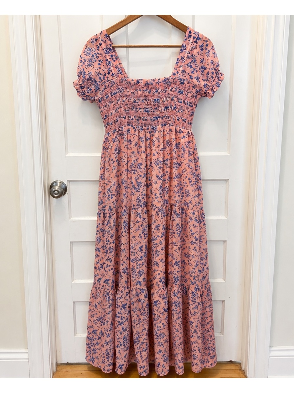 Buddy Love Peachy Pink Dress with Blue Floral Print